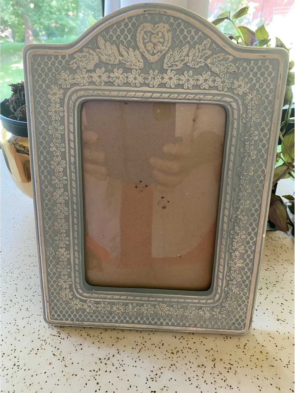 Baby blue ceramic cottagecore shabby chic 5x7 picture frame